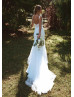 V Neck Ivory Lace Tulle Romantic Wedding Dress